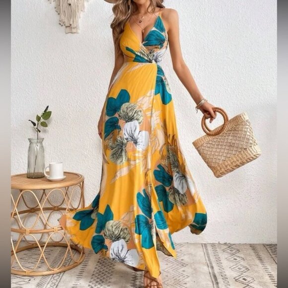 Tropical floral print cami maxi dress - Picture 1 of 6